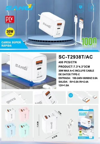 CARGADOR SANCI - 30W -  SC-T2938T/AC / 2938